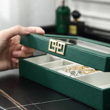 Portable Jewelry Box Green Leather Storage Jewelers