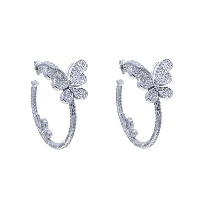 Micro Pave Butterfly CZ Hoop Earrings