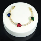 Colorful Heart Stone 5A CZ Tennis Chain Bracelet