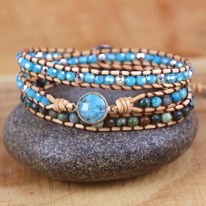 African Turquoise 3 Strand Wrap Bracelet