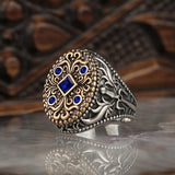Vintage Ethnic Hand-carved Signet Rings Two-tone Geometric Pattern Ring