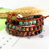 Vintage Leather Bracelets Matte Stone Wrap Bracelets