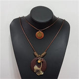 Vintage Multilayer Leaf Charm Pendant Wood Necklace