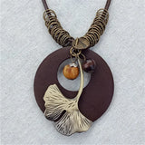 Vintage Multilayer Leaf Charm Pendant Wood Necklace