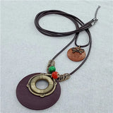 Vintage Multilayer Leaf Charm Pendant Wood Necklace