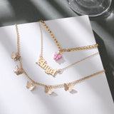 Vintage Butterfly Choker Necklace Layered Golden Chain
