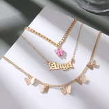 Vintage Butterfly Choker Necklace Layered Golden Chain