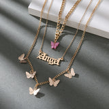 Vintage Butterfly Choker Necklace Layered Golden Chain
