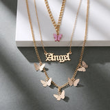 Vintage Butterfly Choker Necklace Layered Golden Chain