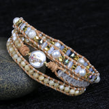 Vintage Pearl Cross Charm Leather Bracelet Boho Braid Friendship Jewelry