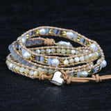 Vintage Pearl Cross Charm Leather Bracelet Boho Braid Friendship Jewelry