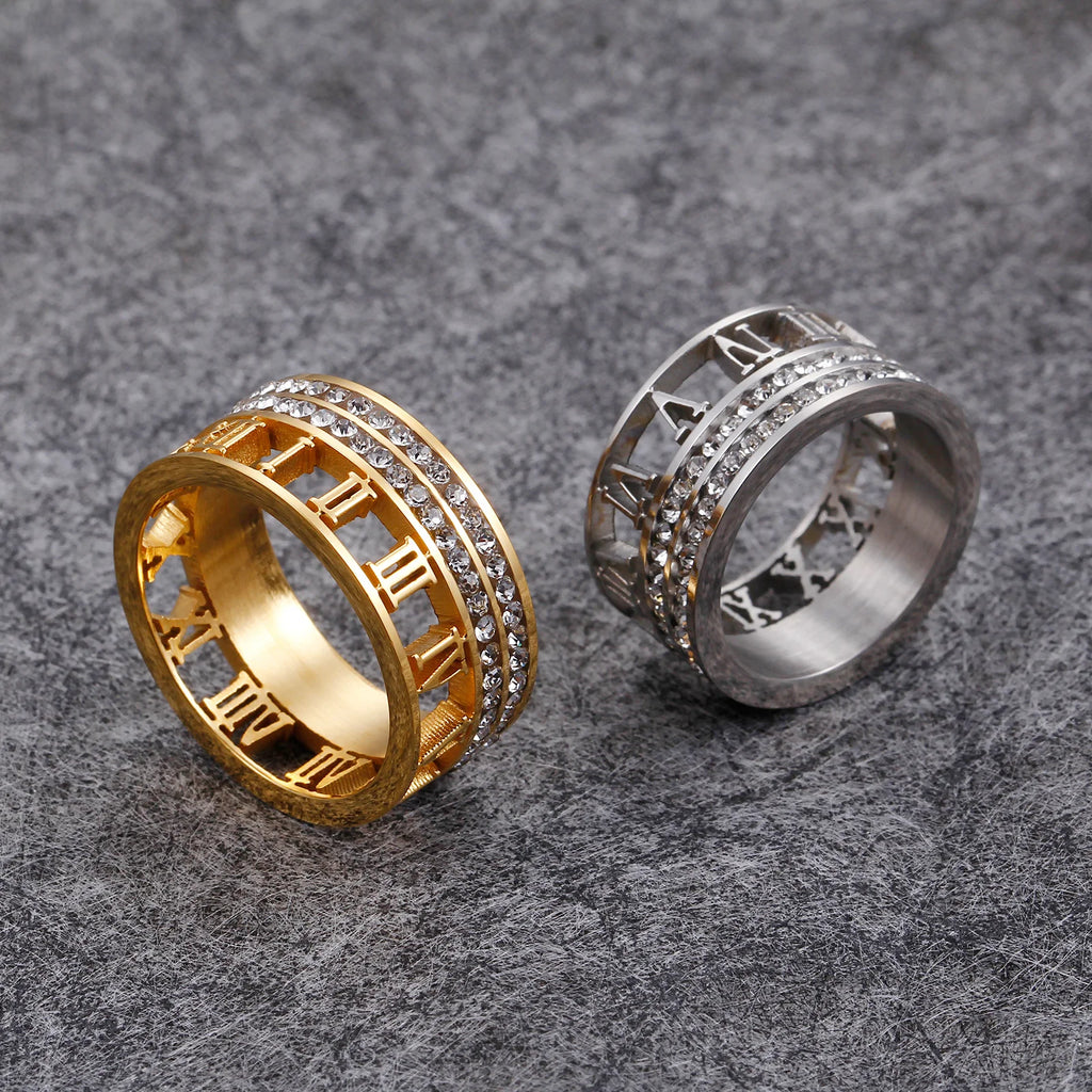 Vintage Roman Numerals Women Rings Stainless Steel Jewelry Gift