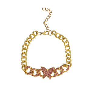 Vintage Butterfly Pink Rhinestone Bracelet for Watchband