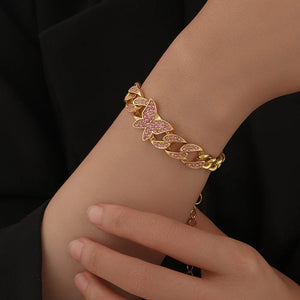 Vintage Butterfly Pink Rhinestone Bracelet for Watchband
