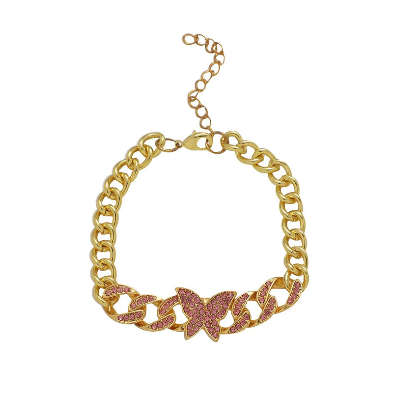 Vintage Butterfly Pink Rhinestone Bracelet for Watchband
