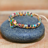 Vintage Natural Stone Wrap Bracelet with Heart Charm for Men and Women