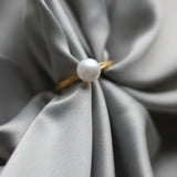 Vintage Stainless Steel Band Ring with Freshwater Pearl
