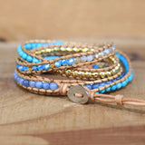 Natural Stone Charm Leather Wrap Bracelet