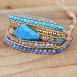 Natural Stone Charm Leather Wrap Bracelet