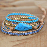 Natural Stone Charm Leather Wrap Bracelet