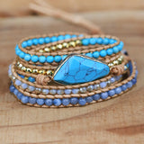 Natural Stone Charm Leather Wrap Bracelet