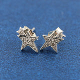 Winter Clear Sparkling Asymmetry Star Stud Earrings 925 Sterling Silver