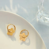 Winter Light Flower Pendant Huggie Earrings Titanium Steel PVD Plated