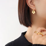 Winter Light Flower Pendant Huggie Earrings Titanium Steel PVD Plated
