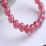 StrawBerry Crystal Stone Bracelet 8 MM Round Beads 100% Really Pink