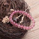 StrawBerry Crystal Stone Bracelet 8 MM Round Beads 100% Really Pink