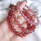 StrawBerry Crystal Stone Bracelet 8 MM Round Beads 100% Really Pink