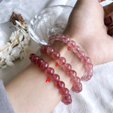 StrawBerry Crystal Stone Bracelet 8 MM Round Beads 100% Really Pink