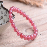 StrawBerry Crystal Stone Bracelet 8 MM Round Beads 100% Really Pink