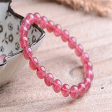 StrawBerry Crystal Stone Bracelet 8 MM Round Beads 100% Really Pink