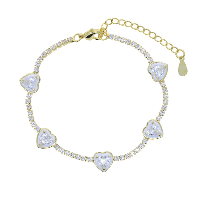 Enamel Heart Charm Tennis Chain Bracelet for Girls