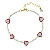Enamel Heart Charm Tennis Chain Bracelet for Girls