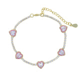 Enamel Heart Charm Tennis Chain Bracelet for Girls