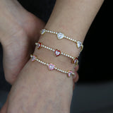 Enamel Heart Charm Tennis Chain Bracelet for Girls