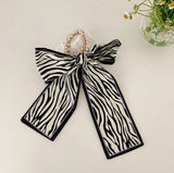 Women Pearl Head Rope Ribbon Silk Scarf Hair Band Hair Ring Rubber Band