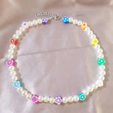 Y2K Smiley Flower Beaded Necklace