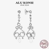 925 Silver Fan Stud Earrings with Sparkling Crystal Heart