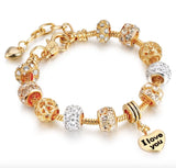 Glass Bead Bracelet with Safety Chain Heart Key Charms