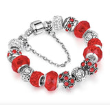 Glass Bead Bracelet with Safety Chain Heart Key Charms