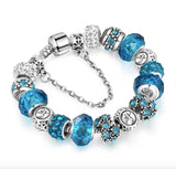 Glass Bead Bracelet with Safety Chain Heart Key Charms