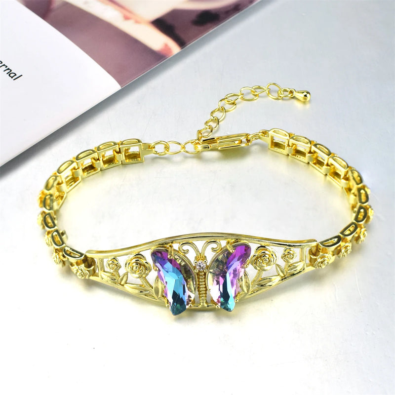 Crystal Butterfly Bracelet with Wind Rose Chain
