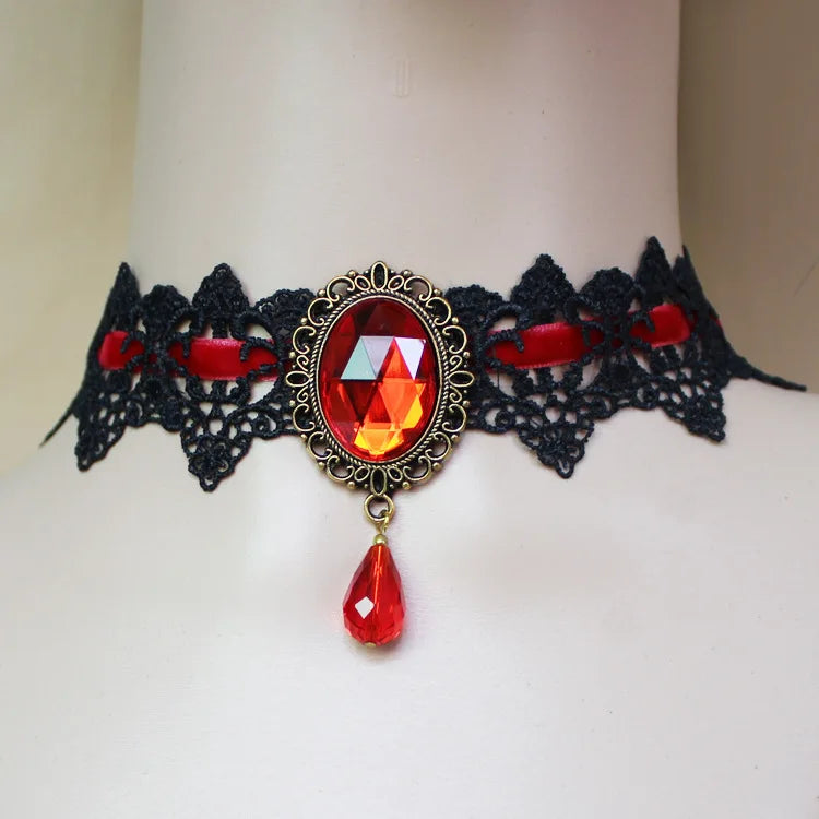 Gothic Victorian Crystal Tassel Choker Necklace