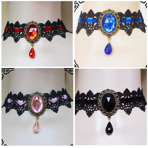 Gothic Victorian Crystal Tassel Choker Necklace