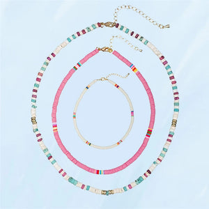 Pink Rope Necklace for Women Men Bohemian Rainbow Couple Jewelry