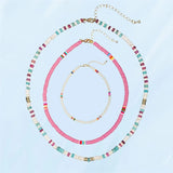 Pink Rope Necklace for Women Men Bohemian Rainbow Couple Jewelry