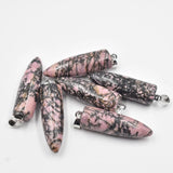 Labrador Stone Bullet Shaped Pillar Charms Point Pendants 13x41mm 6pcs